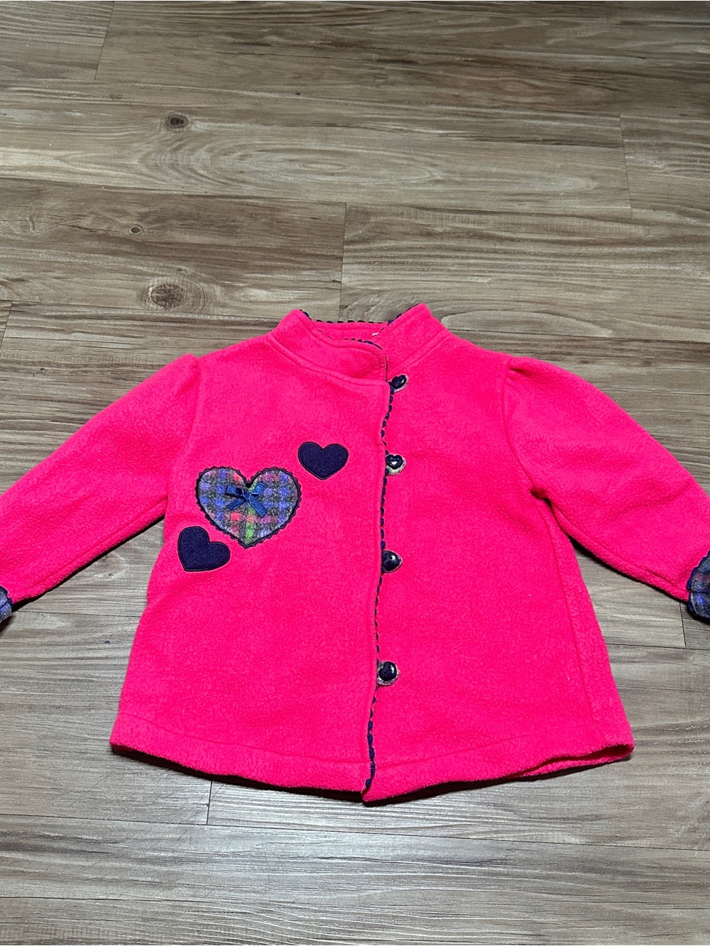 Sesame Street VTG Girls Pink Fleece Button Jacket Embroidered Heart Bow 2T